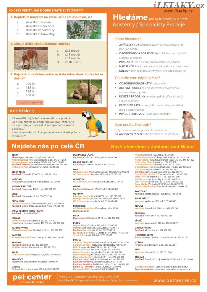 leták Pet Center strana 1 leták Pet Center strana 1
