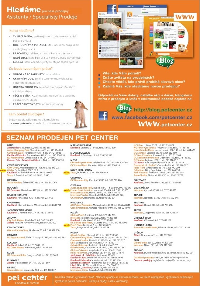 leták Pet Center strana 1 leták Pet Center strana 1
