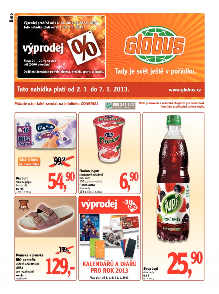 leták Globus Naše noviny od 2.1.2013 strana 1