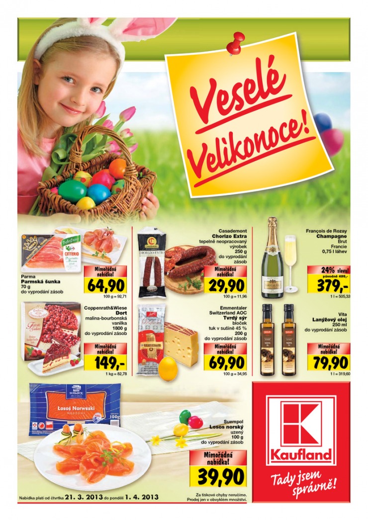 leták Kaufland Veselé velikonoce od 21.3.2013 strana 1