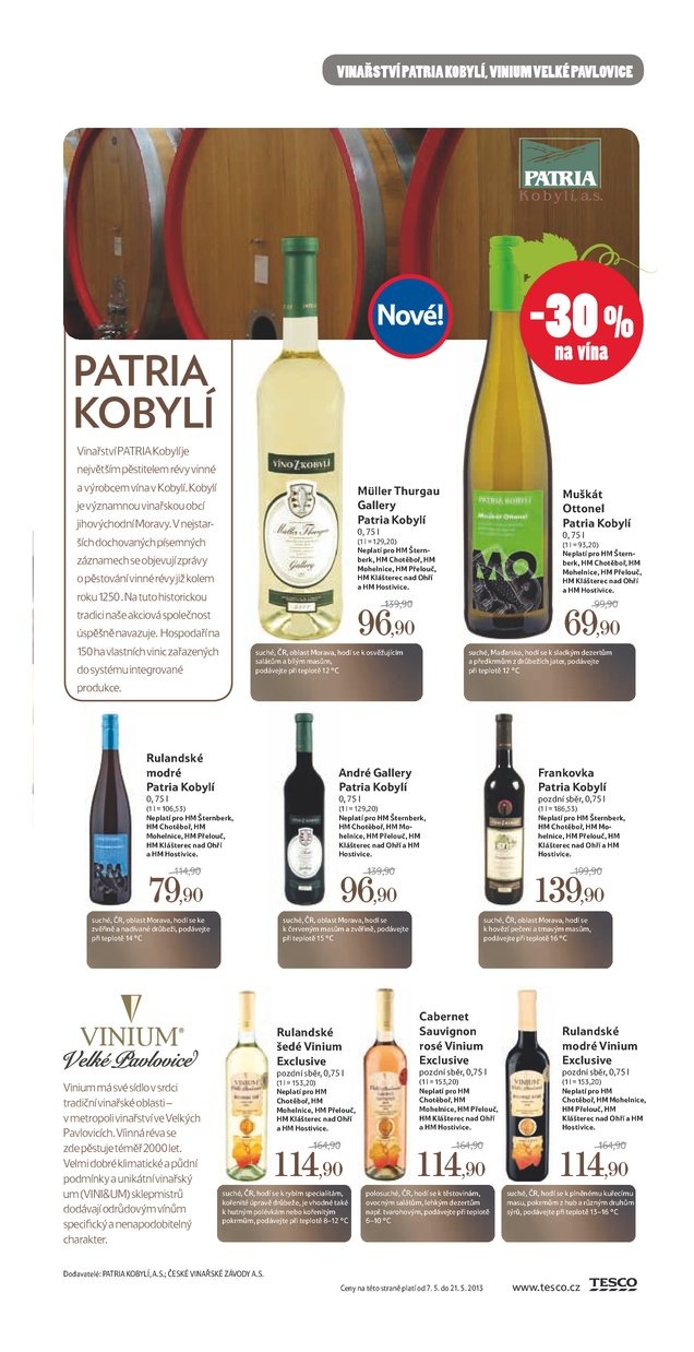 leták Tesco katalog vín platí pro malé hypermarkety od 7.5.2013 strana 1 leták Tesco katalog vín platí pro malé hypermarkety od 7.5.2013 strana 1
