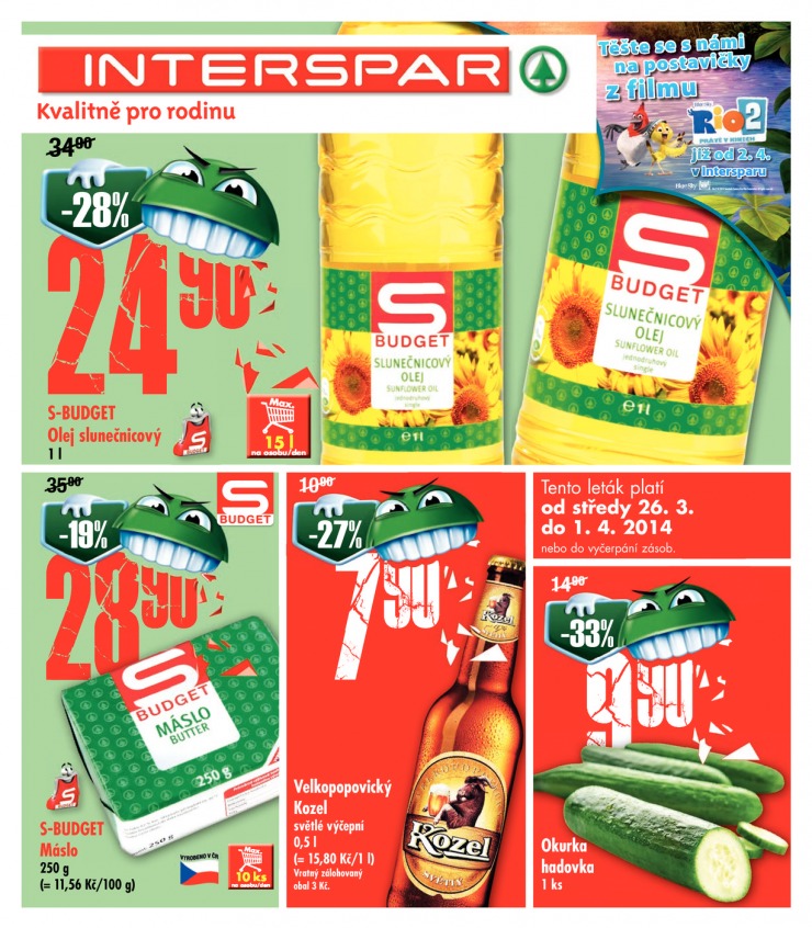 leták Interspar Akční nabídka od 26.3.2014 strana 1