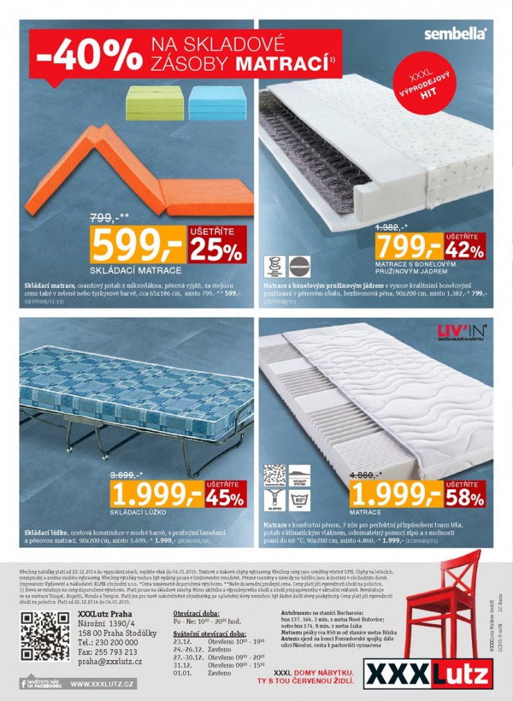 leták XXXLutz Matrace od 22.12.2014 strana 1 leták XXXLutz Matrace od 22.12.2014 strana 1